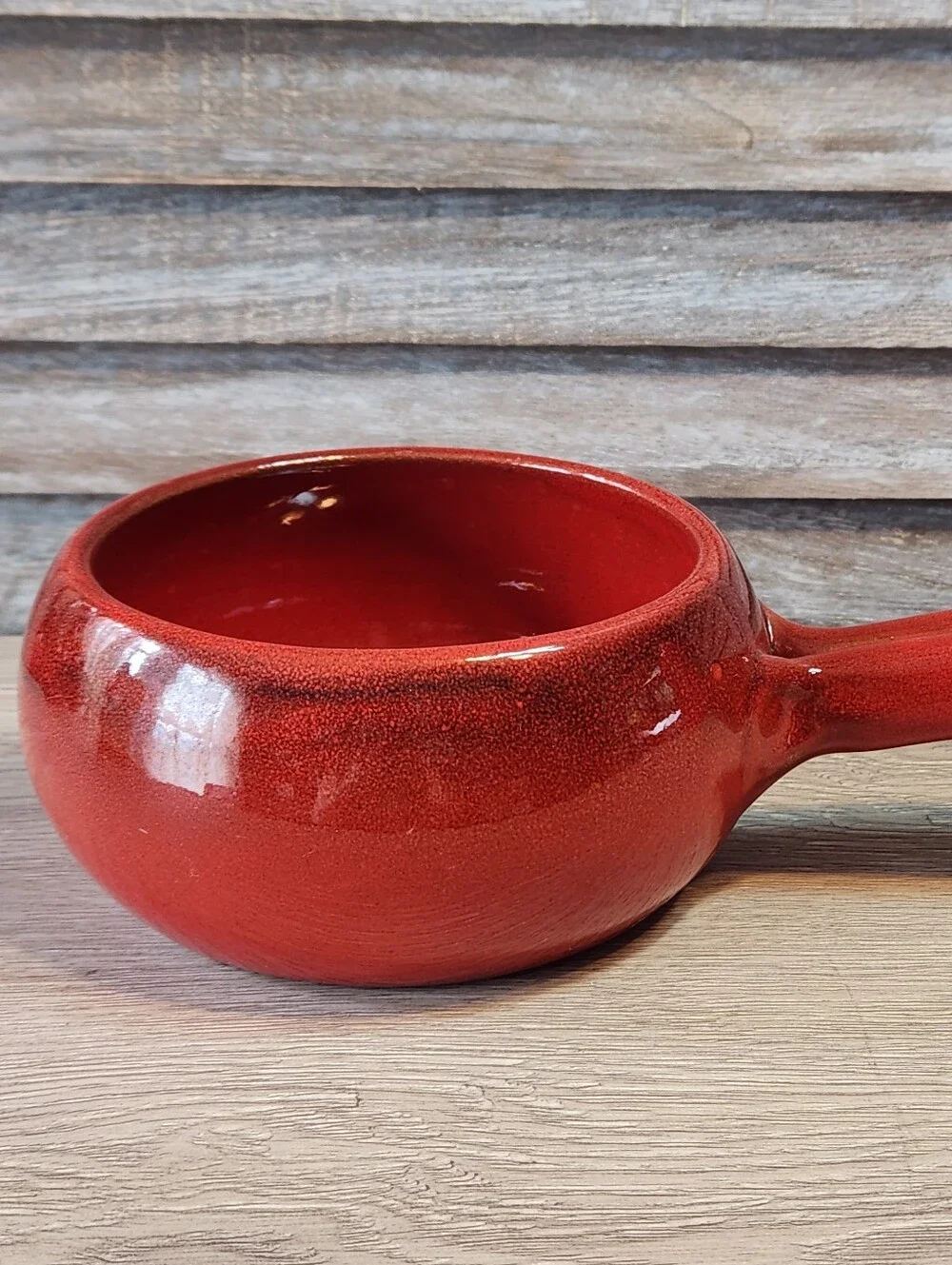 Red Glazed Terracotta Soup Chili Handled Bowl Made in Italy by De Silva